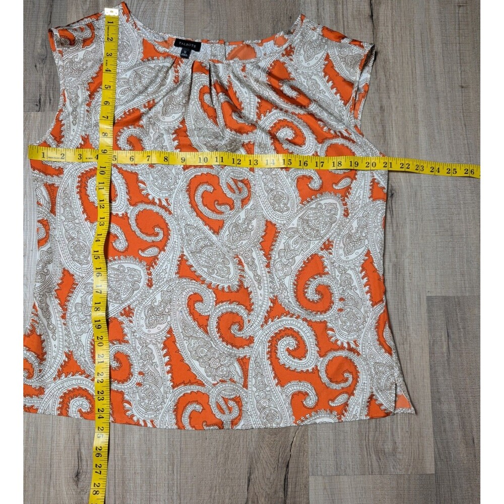 Talbots Size 12 Blouse Button Back Sleeveless  Orange Paisley Print Satin - Picture 8 of 8
